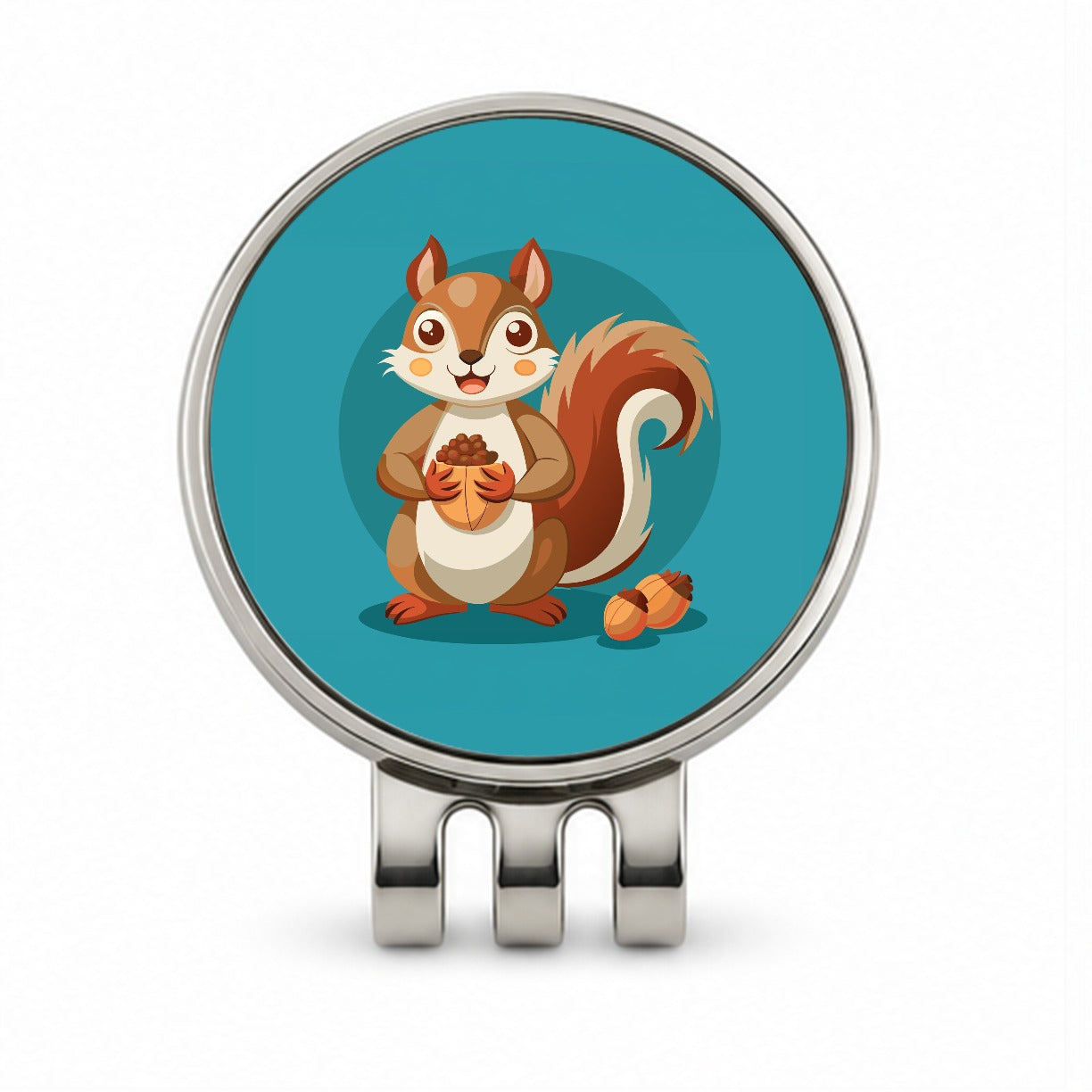 Squirrel with Nuts Smiling Golf Hat Clip with Ball Marker