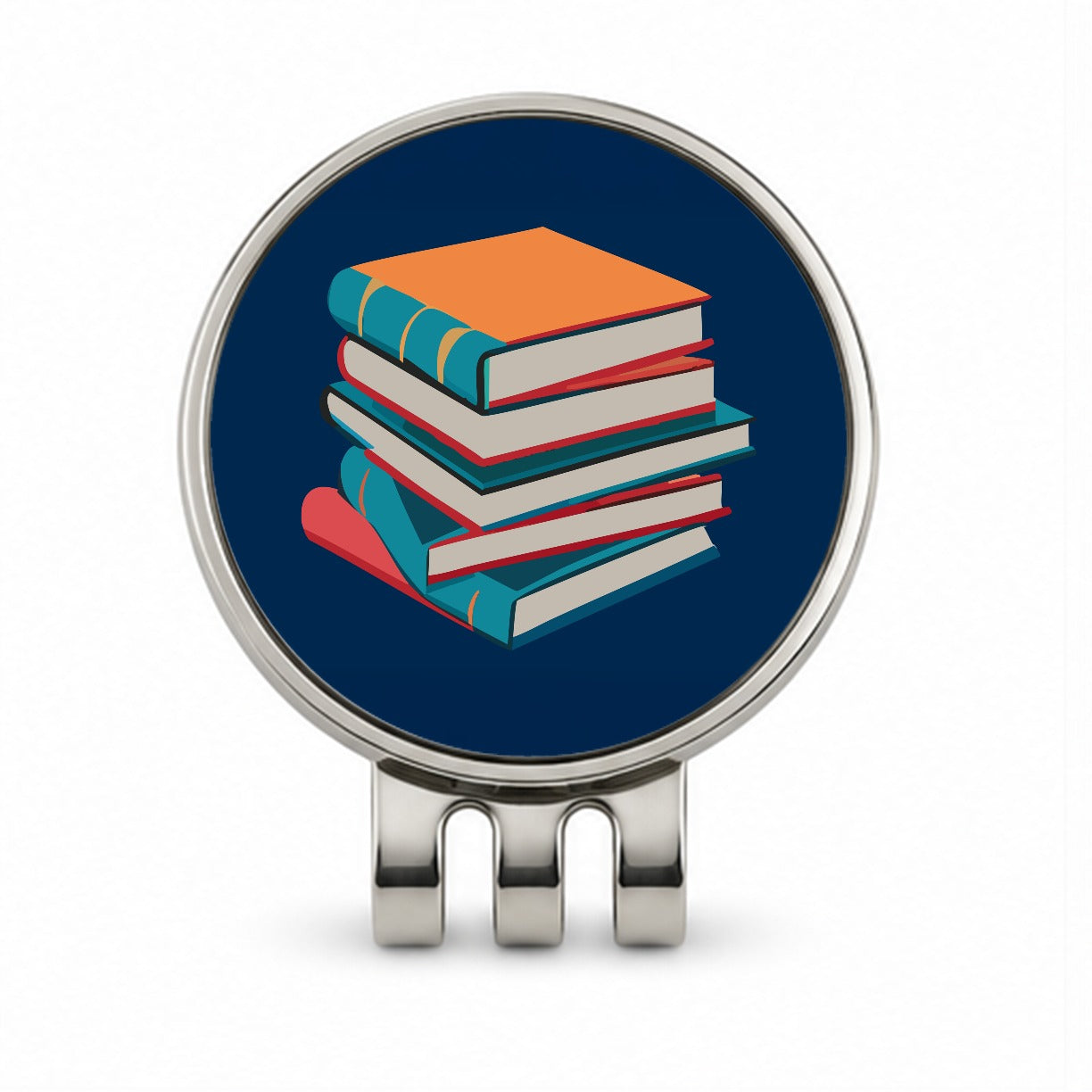 Stack of Books Reading Golf Hat Clip with Ball Marker