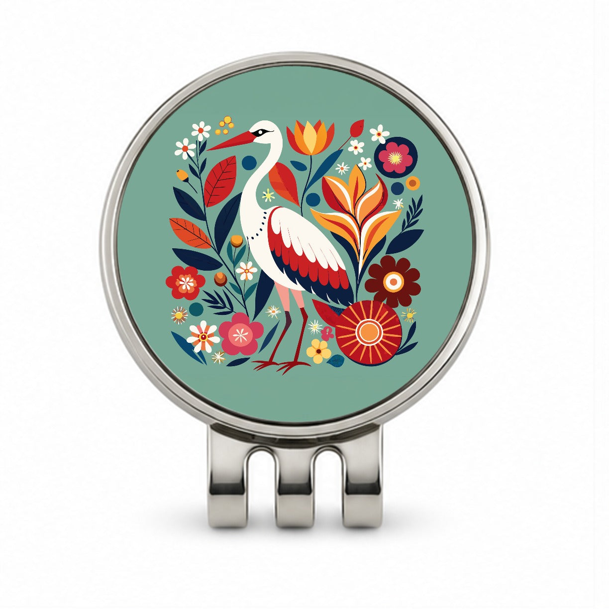 Stork Bird Floral Flowers Golf Hat Clip with Ball Marker
