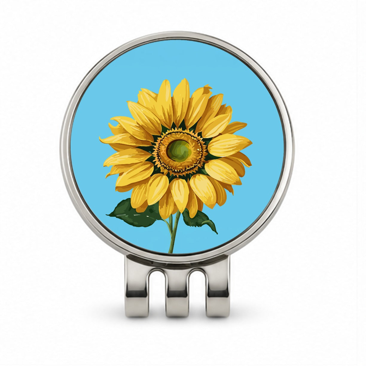 Sunflower Summer Flower with Stem Golf Hat Clip with Ball Marker