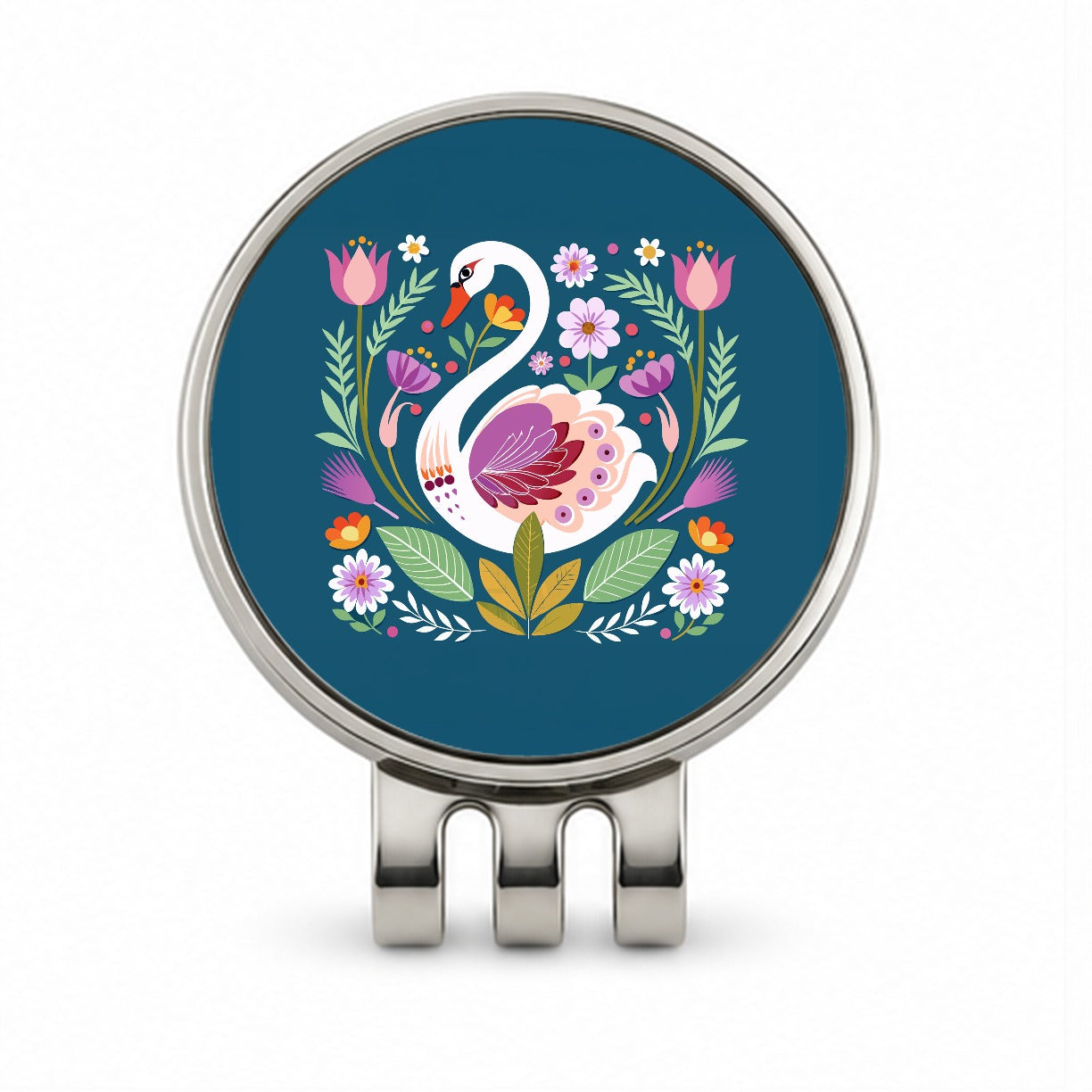 Swan Bird Floral Flowers Golf Hat Clip with Ball Marker