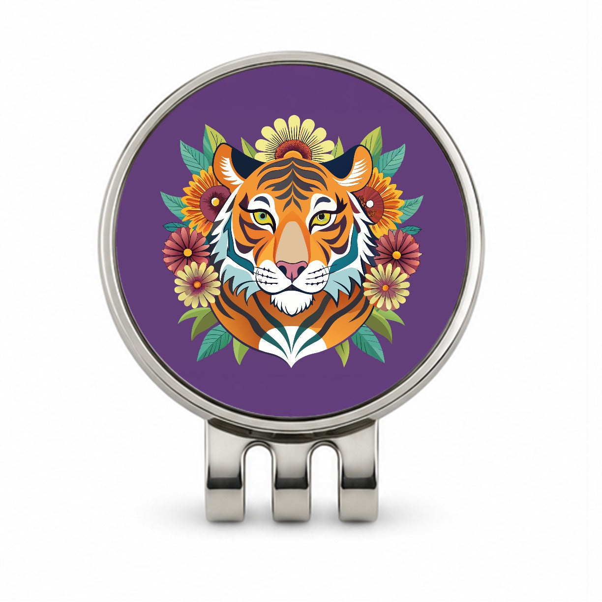 Tiger Head Floral Flowers Golf Hat Clip with Ball Marker