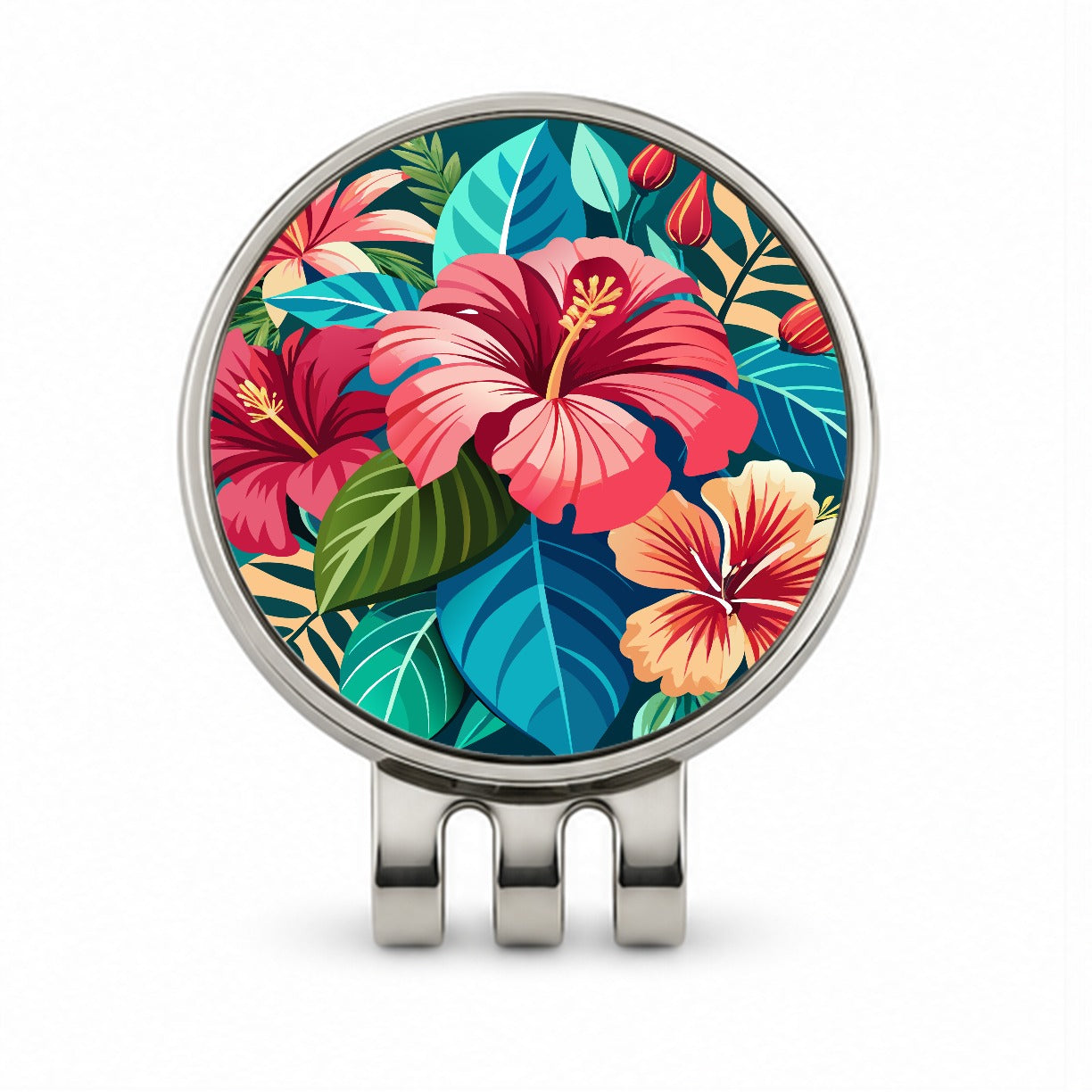 Tropical Flowers Hibiscus Golf Hat Clip with Ball Marker