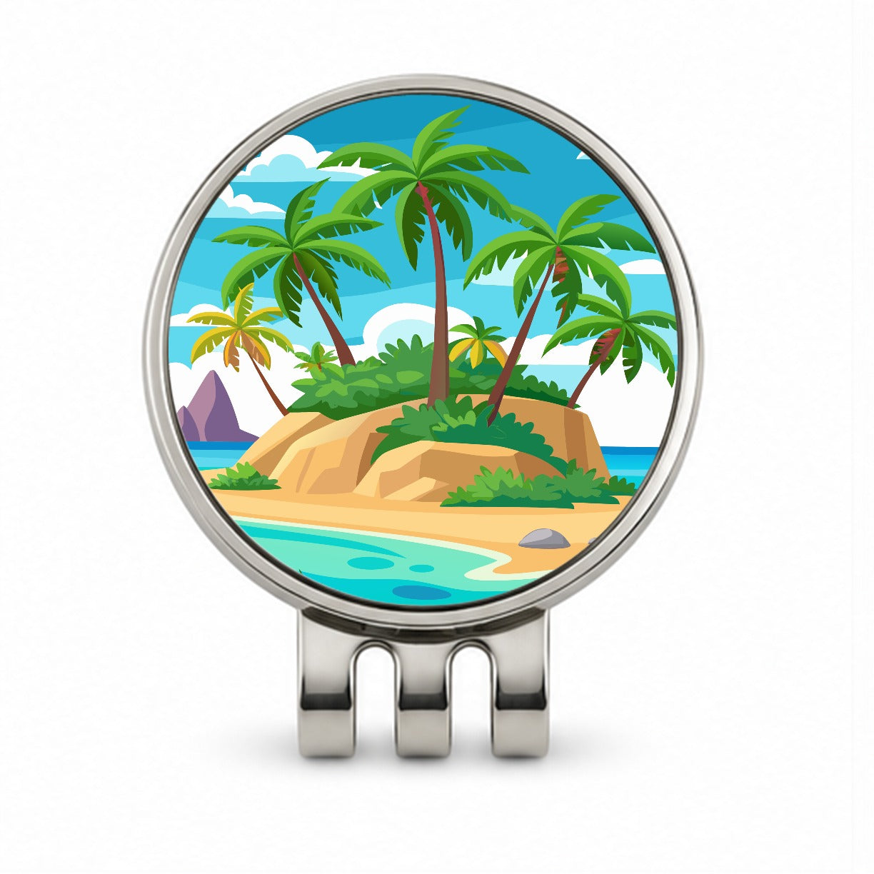Tropical Island Beach Palm Trees Vacation Travel Golf Hat Clip with Ball Marker
