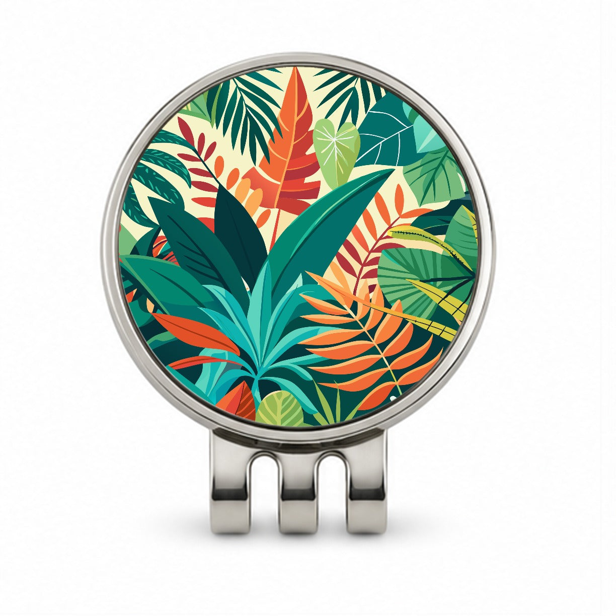 Tropical Leaves Foliage Golf Hat Clip with Ball Marker