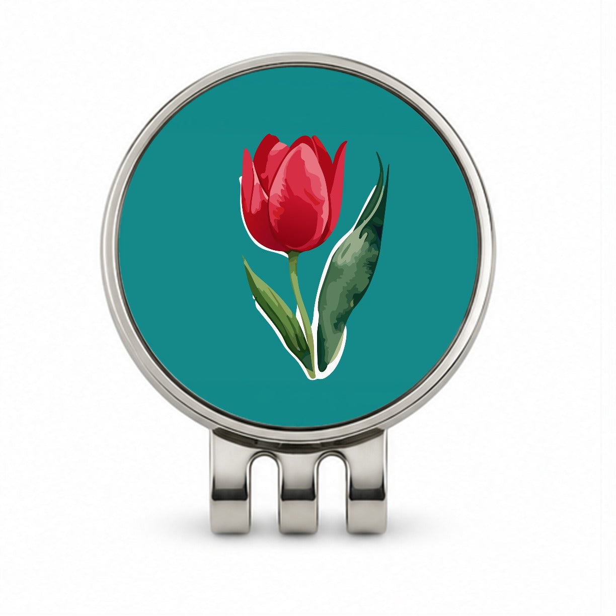 Tulip Flower Red Watercolor Golf Hat Clip with Ball Marker