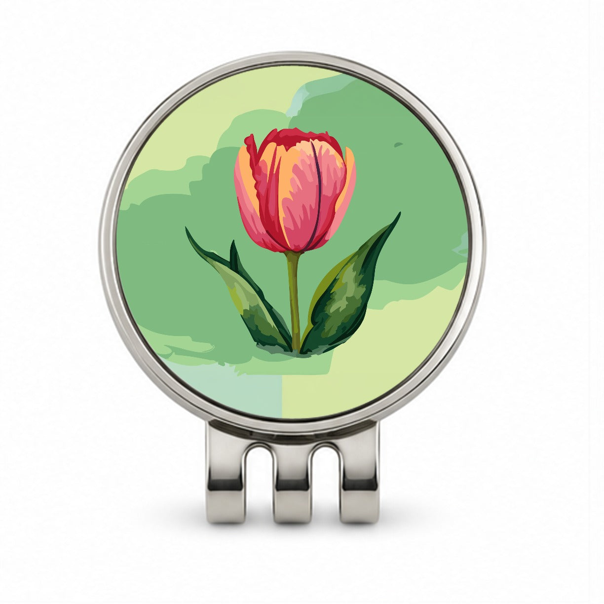 Tulip Flower Watercolor Golf Hat Clip with Ball Marker