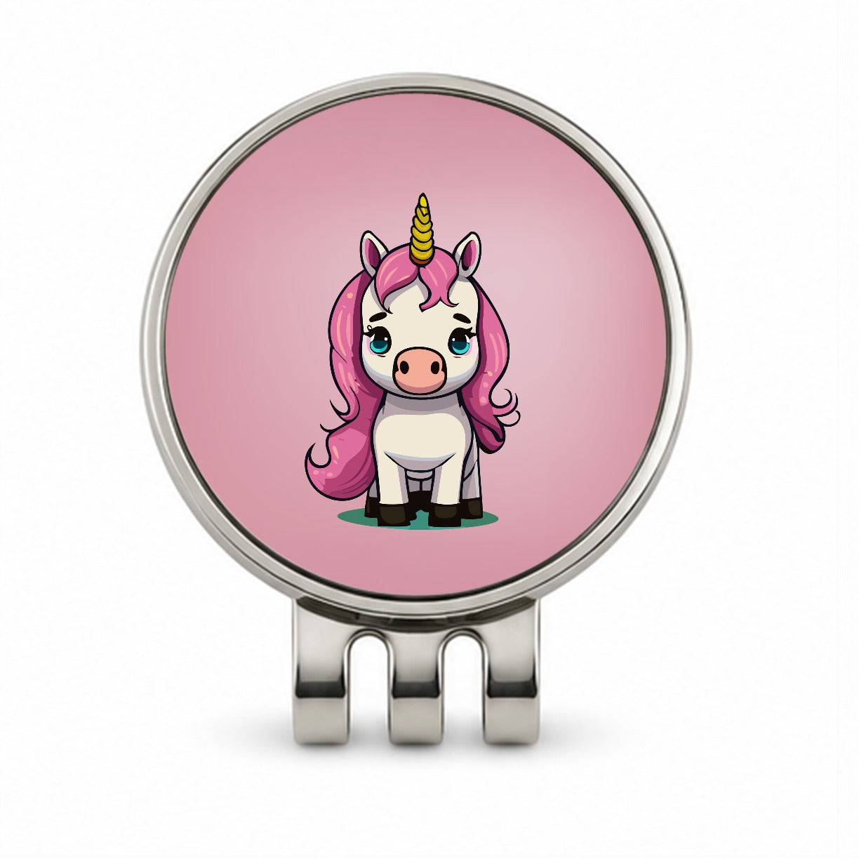 Unicorn Chibi Pink Hair Golf Hat Clip with Ball Marker
