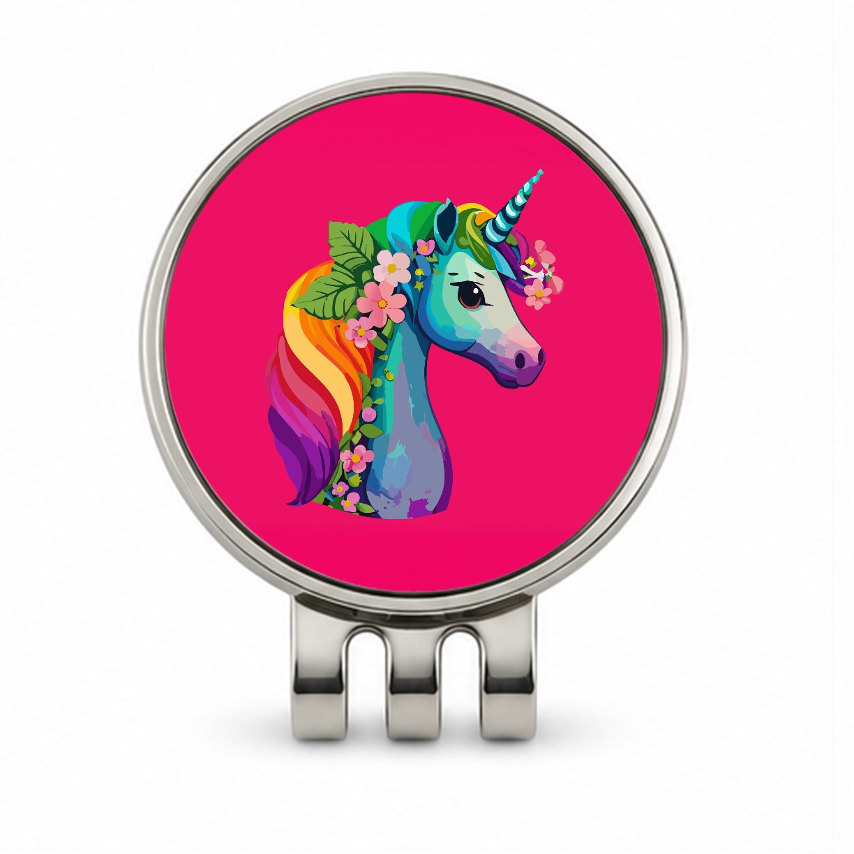 Unicorn Rainbow Head Flowers Golf Hat Clip with Ball Marker