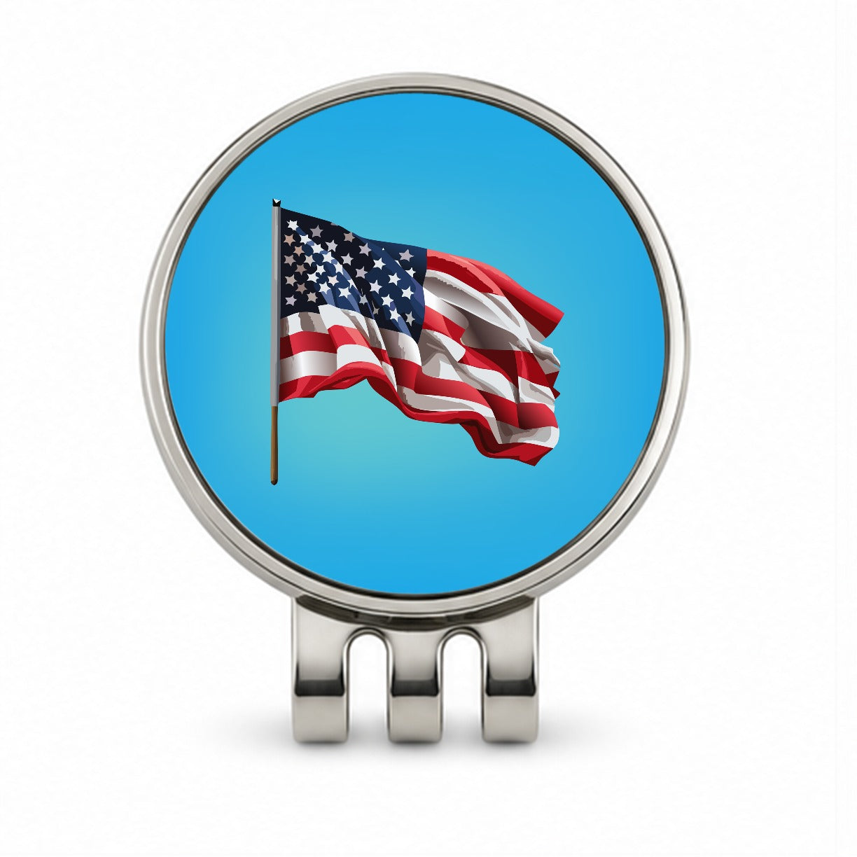 USA Flag American Waving Golf Hat Clip with Ball Marker