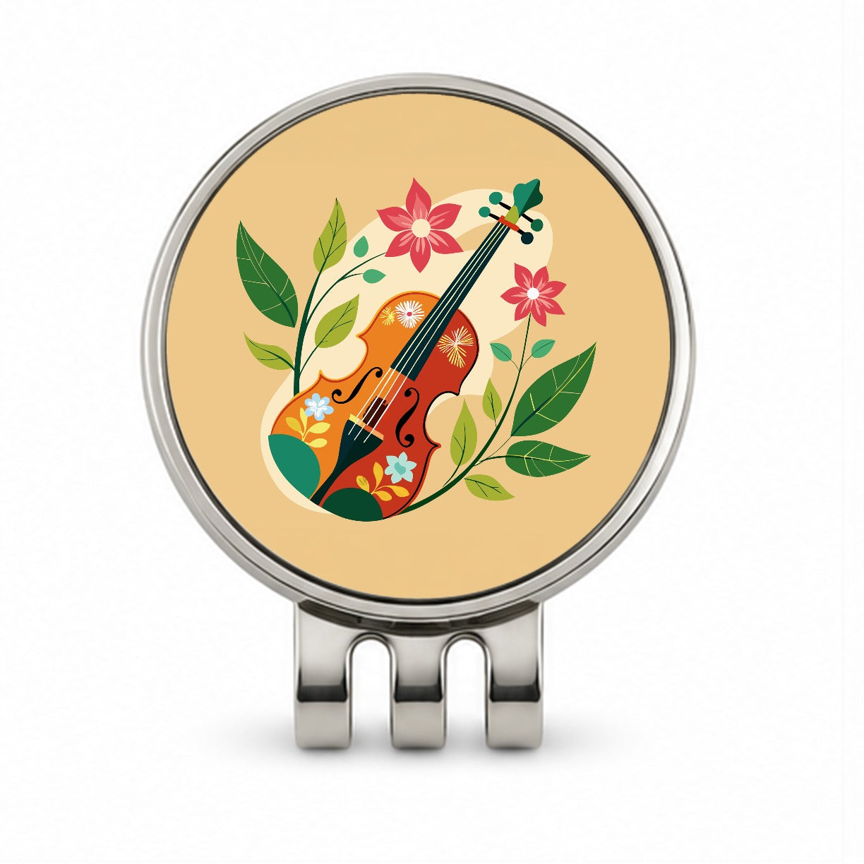 Violin Music Floral Motif Golf Hat Clip with Ball Marker