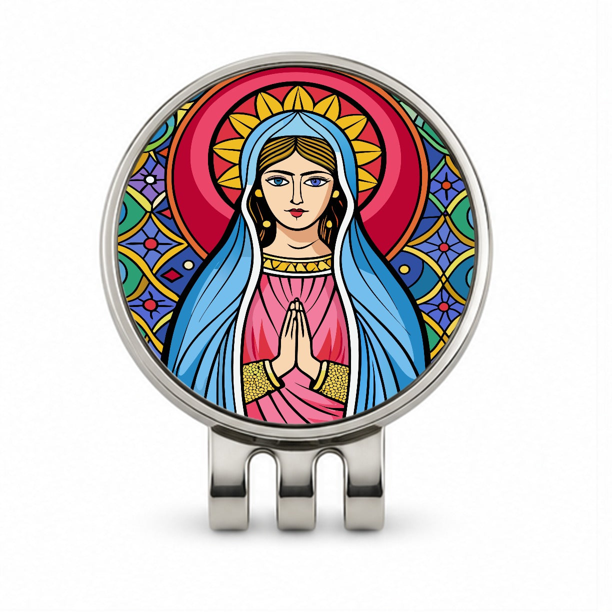 Virgin Mary Stained Glass Christian Religious Catholic Golf Hat Clip with Ball Marker