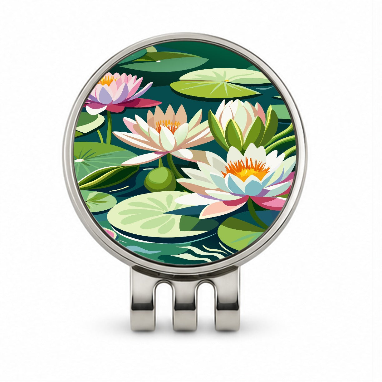 Water Lilies Lily Pond Golf Hat Clip with Ball Marker