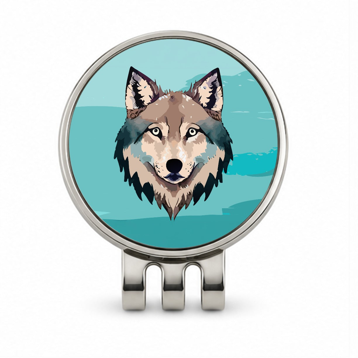 Wolf Face Watercolor Golf Hat Clip with Ball Marker