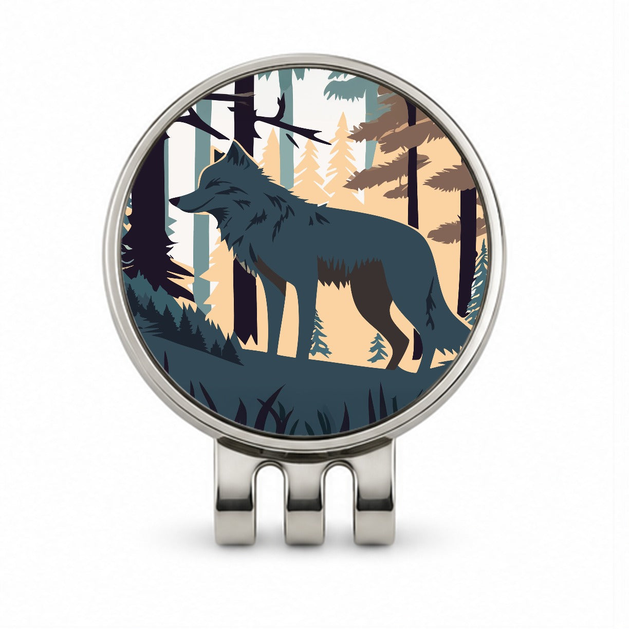 Wolf Gray in Forest Golf Hat Clip with Ball Marker