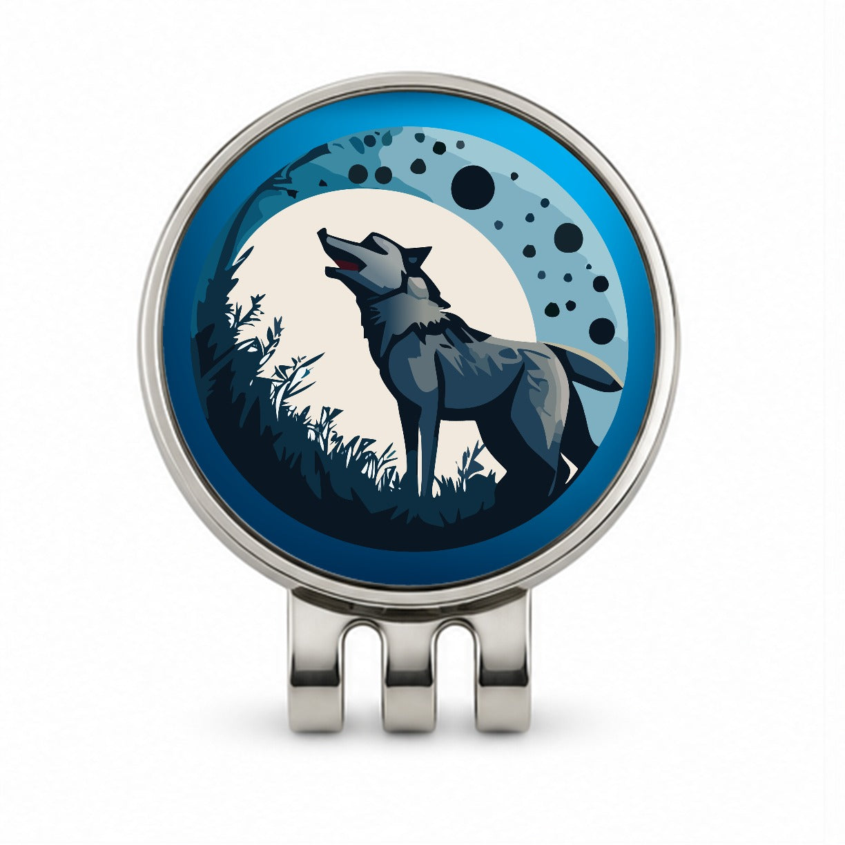 Wolf Howling Night Moon Golf Hat Clip with Ball Marker