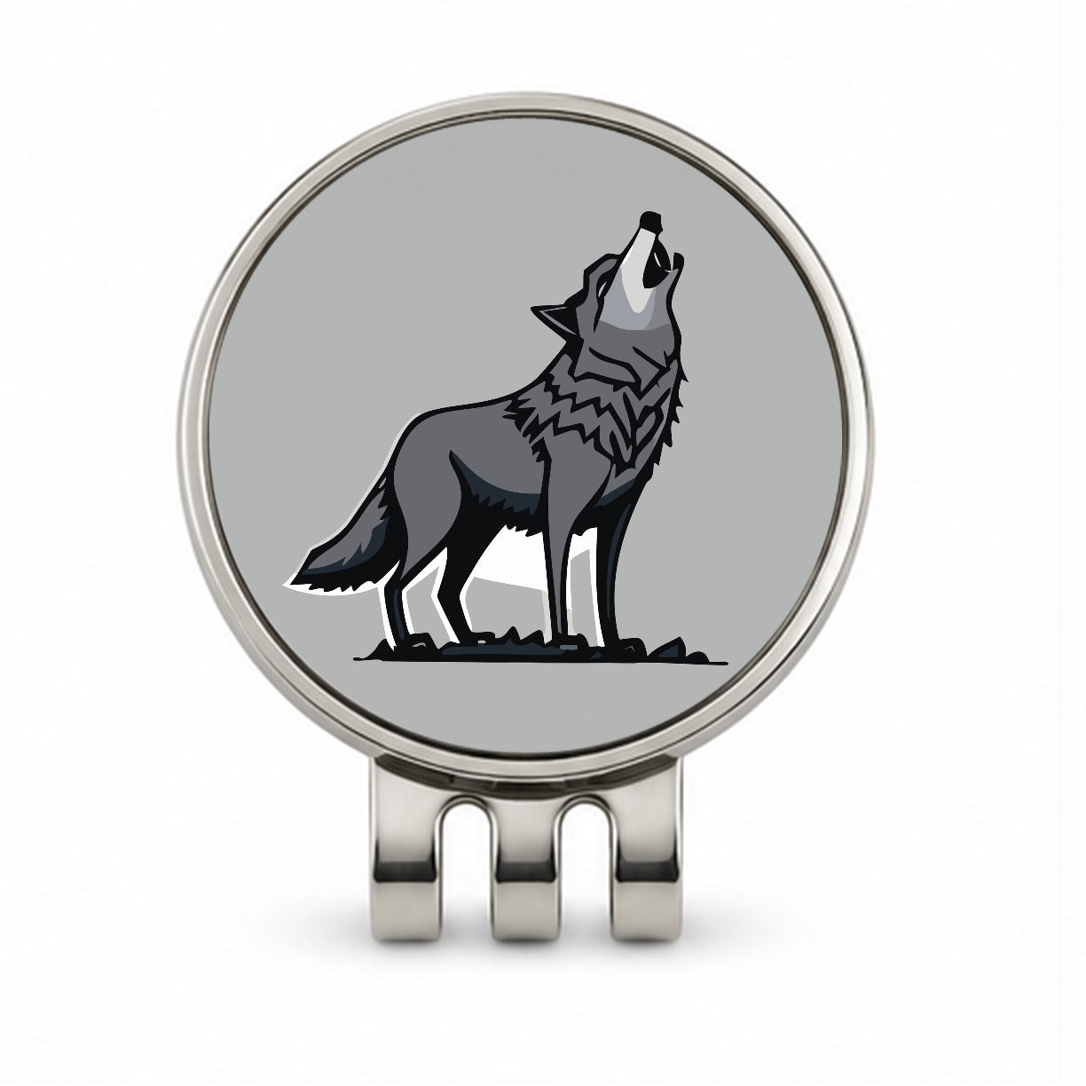Wolf Howling Golf Hat Clip with Ball Marker