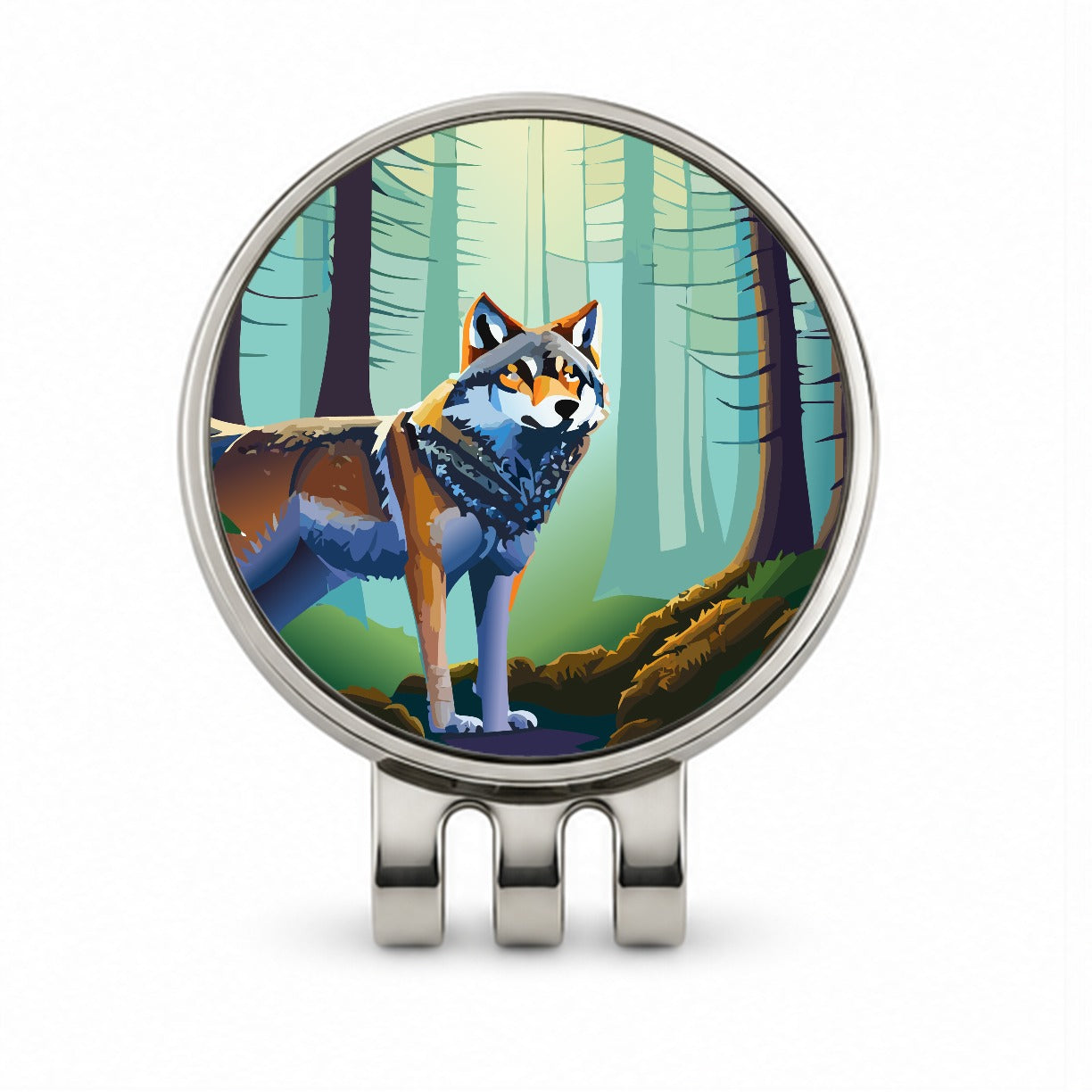 Wolf in Forest Woodland Wilderness Golf Hat Clip with Ball Marker