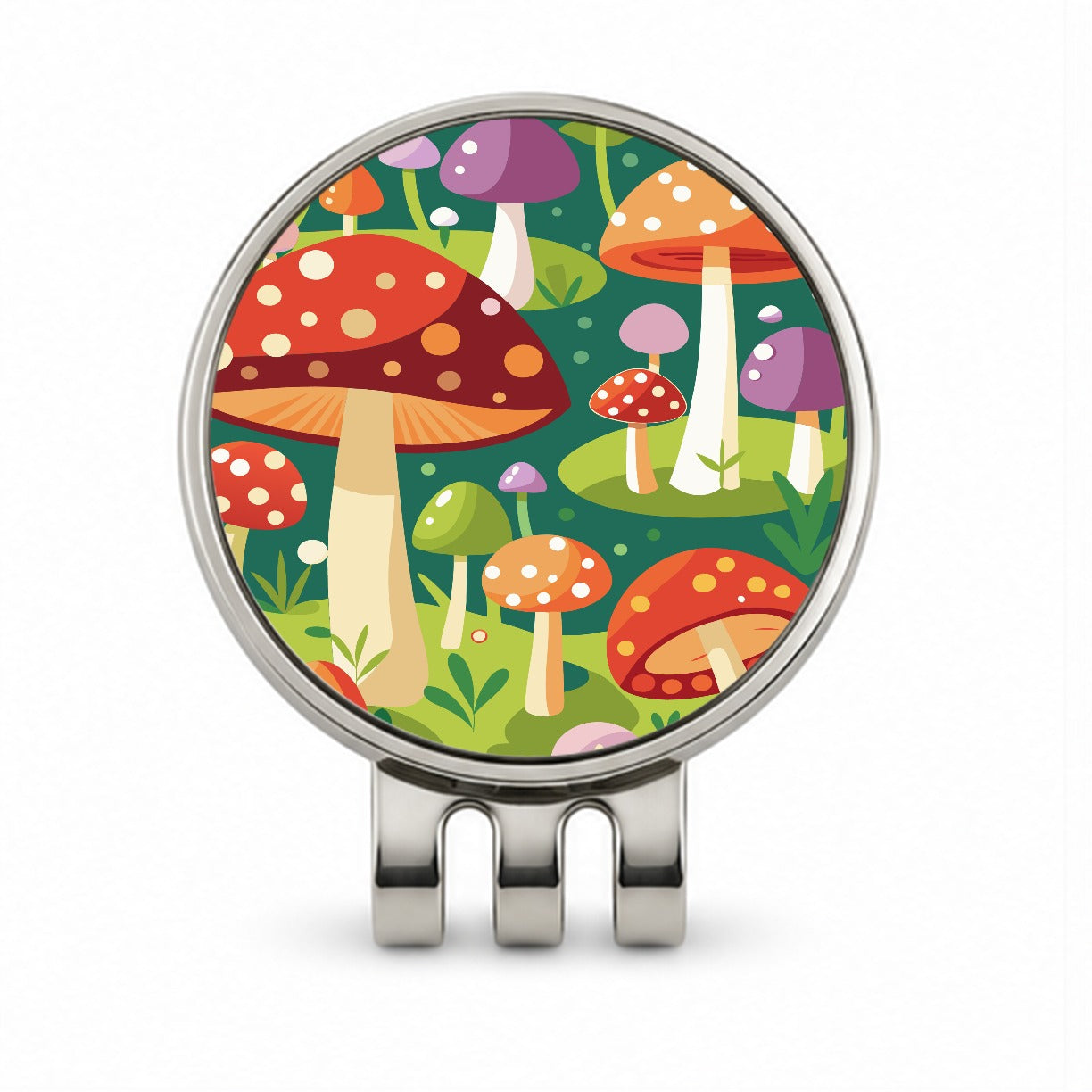Woodland Mushrooms in the Forest Scattered Golf Hat Clip with Ball Marker