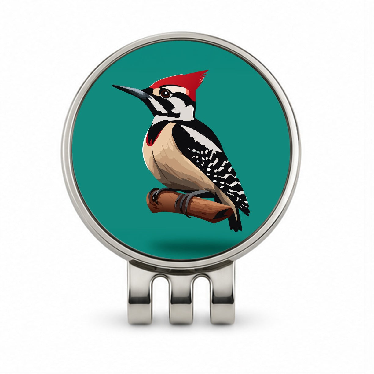 Woodpecker Bird on Branch Golf Hat Clip with Ball Marker