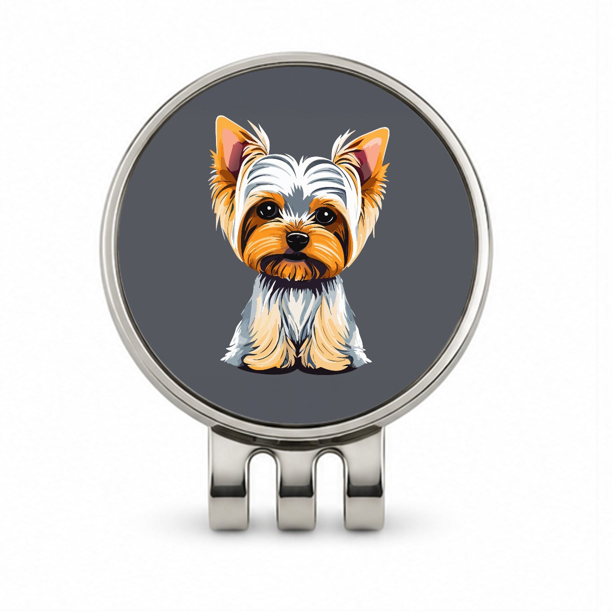 Yorkshire Terrier Dog Sitting Golf Hat Clip with Ball Marker