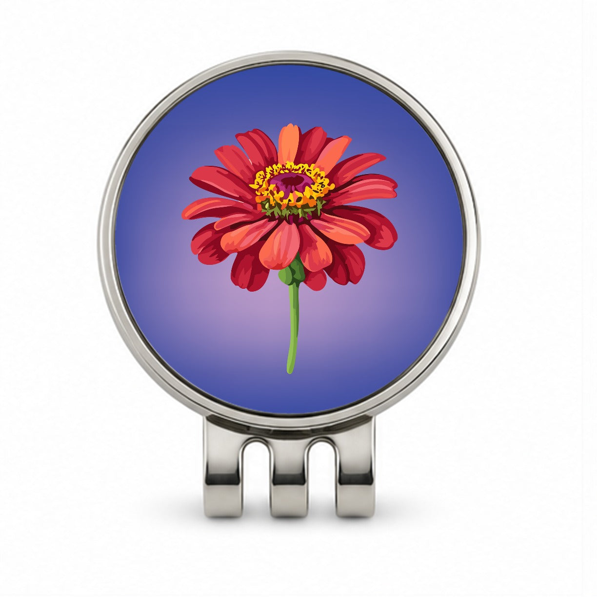 Zinnia Flower Red Watercolor Golf Hat Clip with Ball Marker