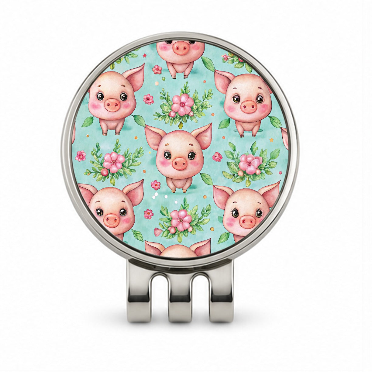 Adorable Pig Faces Watercolor Golf Hat Clip with Ball Marker