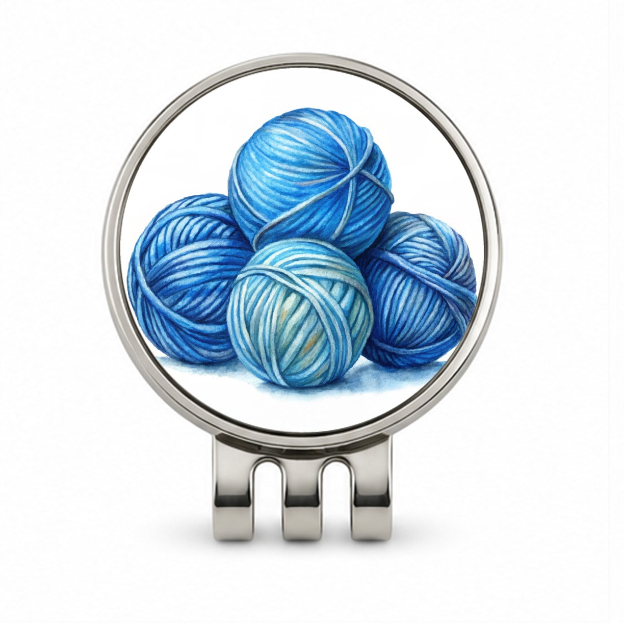 Balls Of Blue Yarn Knitting Crochet Watercolor Golf Hat Clip with Ball Marker