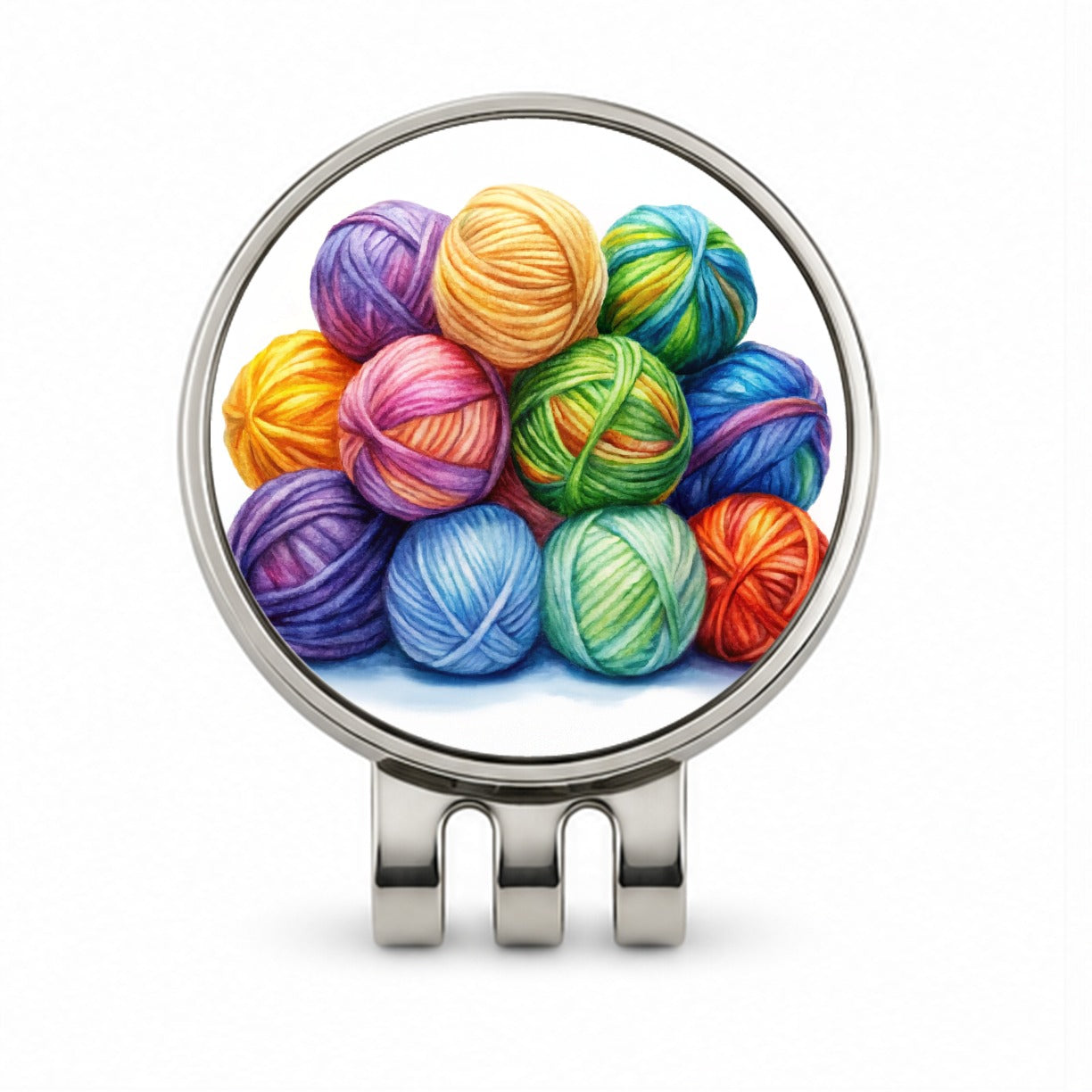 Balls Of Rainbow Yarn Knitting Crochet Watercolor Golf Hat Clip with Ball Marker