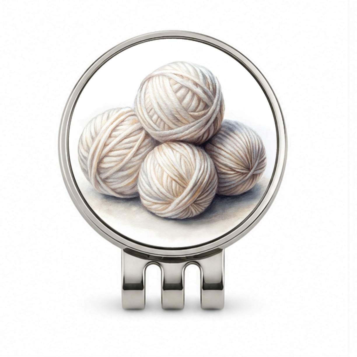 Balls Of White Yarn Knitting Crochet Watercolor Golf Hat Clip with Ball Marker