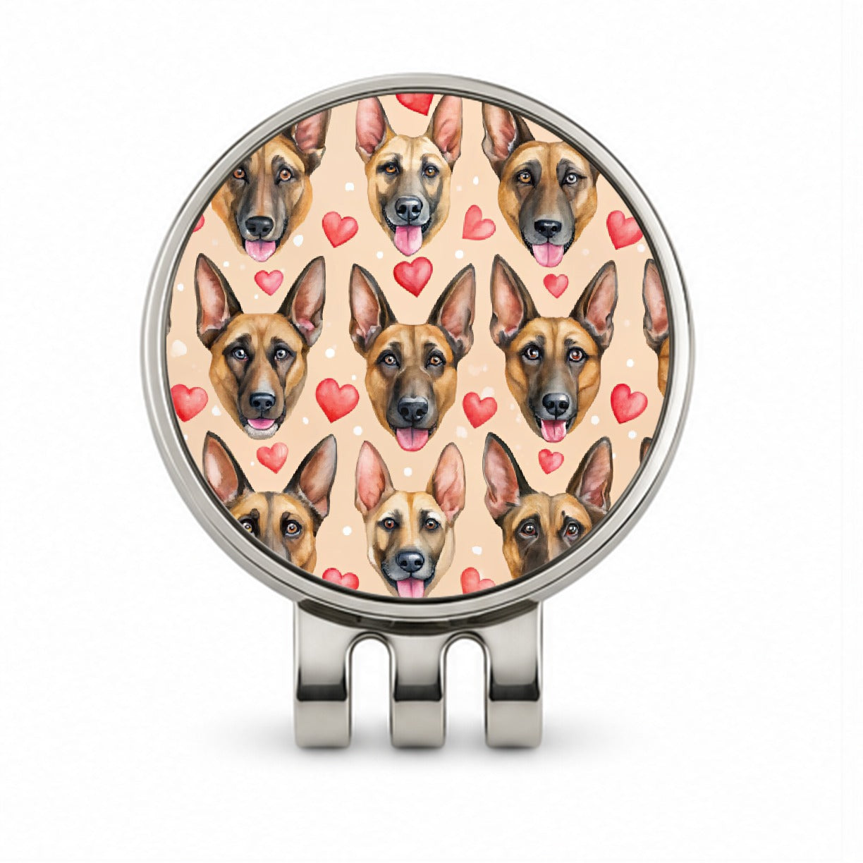 Belgian Malinois Dog Faces Hearts Golf Hat Clip with Ball Marker