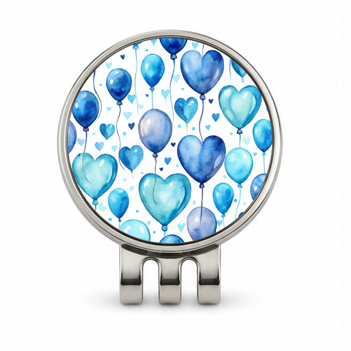 Blue Balloons Hearts Watercolor Birthday Golf Hat Clip with Ball Marker