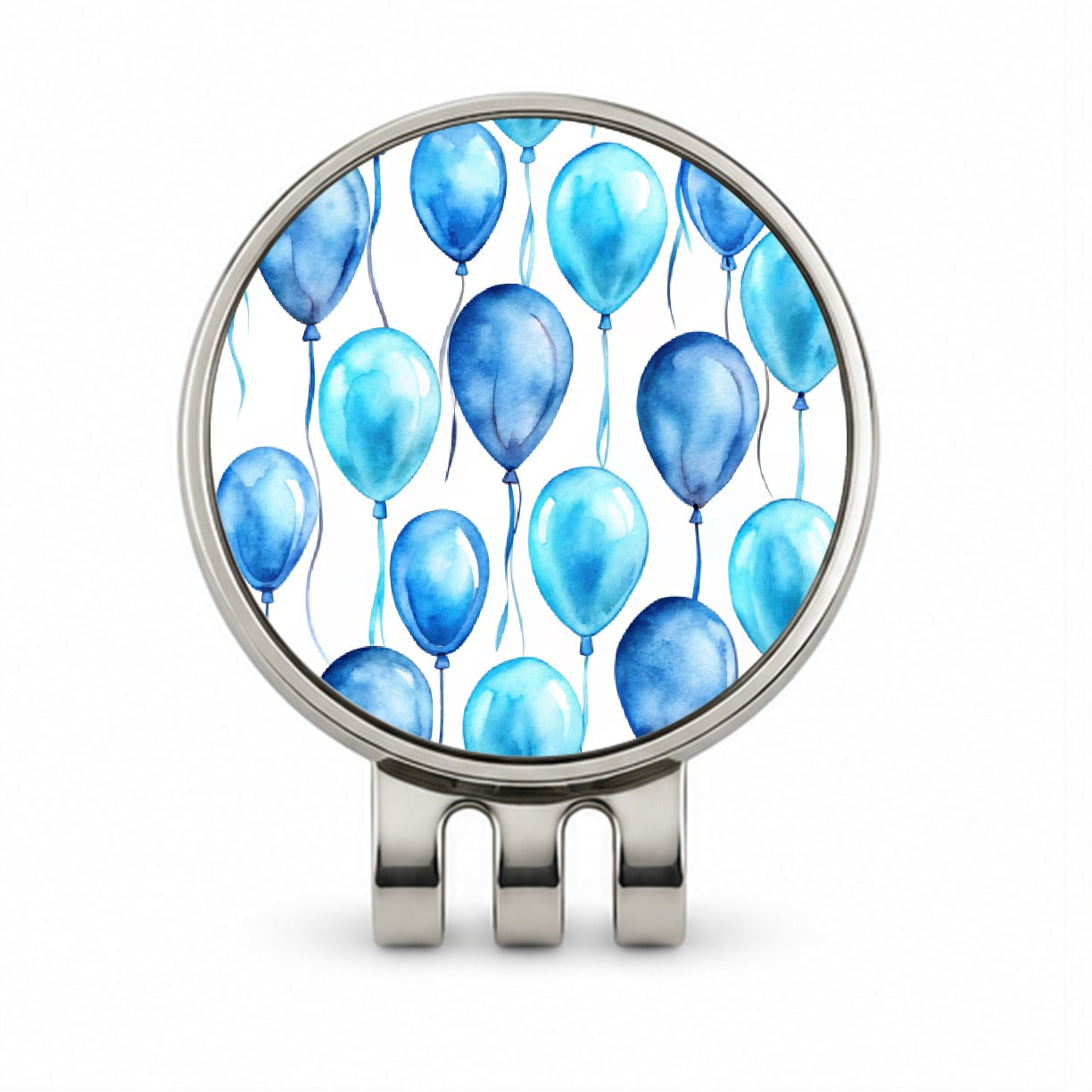 Blue Balloons Watercolor Birthday Golf Hat Clip with Ball Marker