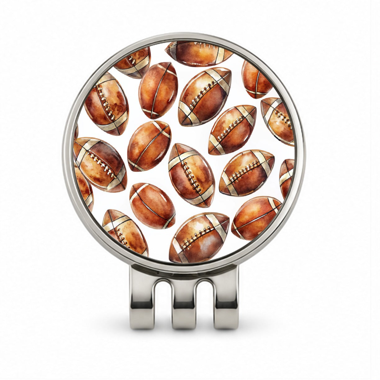 Brown Football Balls Watercolor Golf Hat Clip with Ball Marker