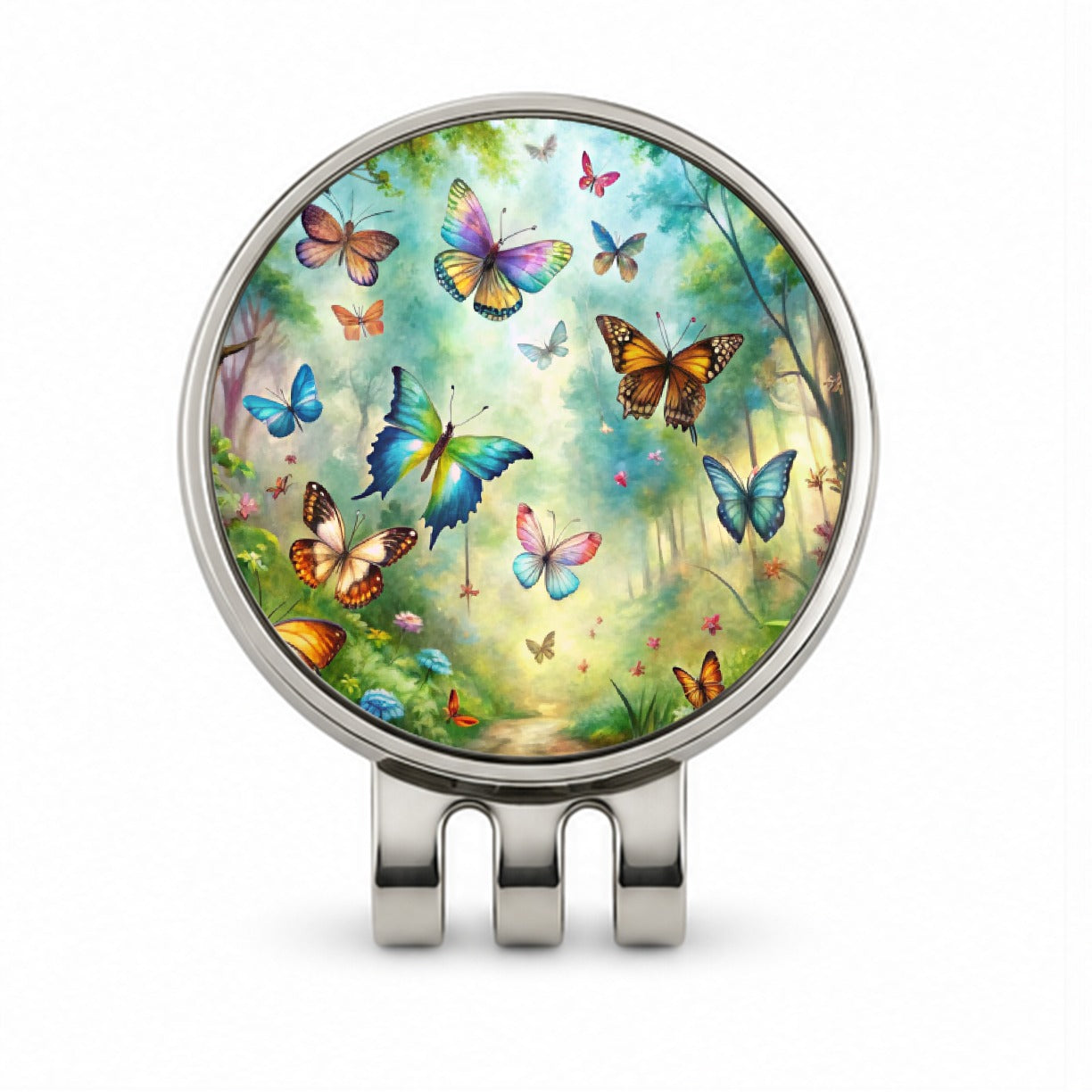 Butterflies In Forest Fantasy Watercolor Golf Hat Clip with Ball Marker
