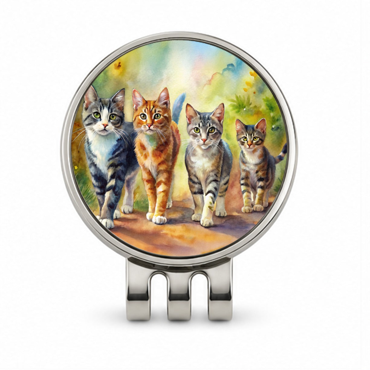 Cats Walking Watercolor Golf Hat Clip with Ball Marker