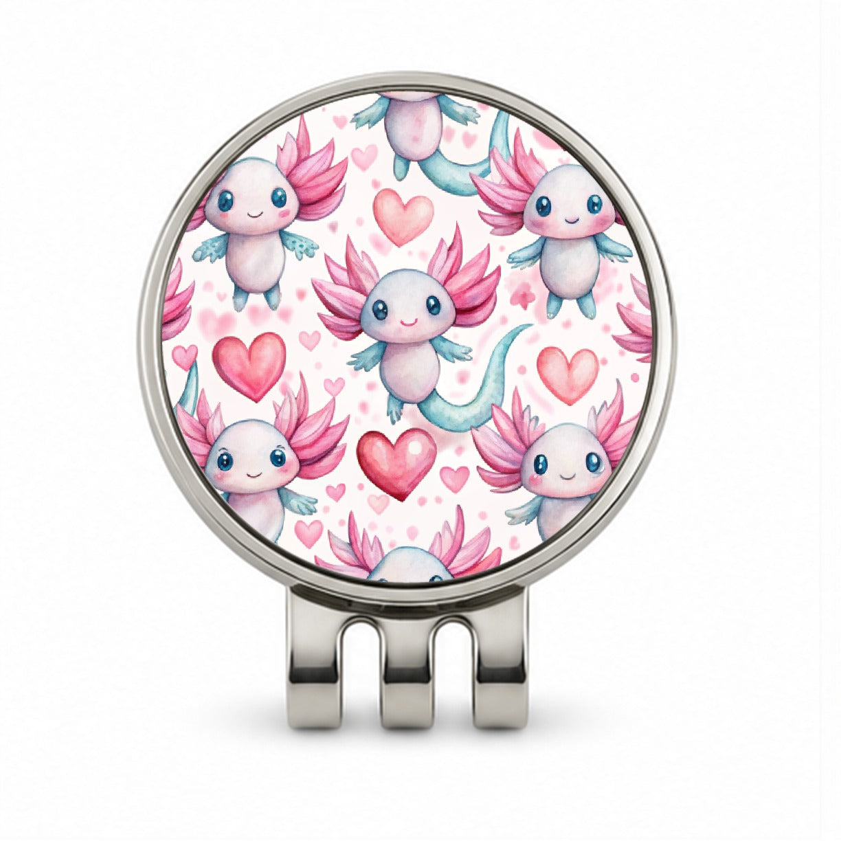 Cute Axolotls Hearts Watercolor Golf Hat Clip with Ball Marker