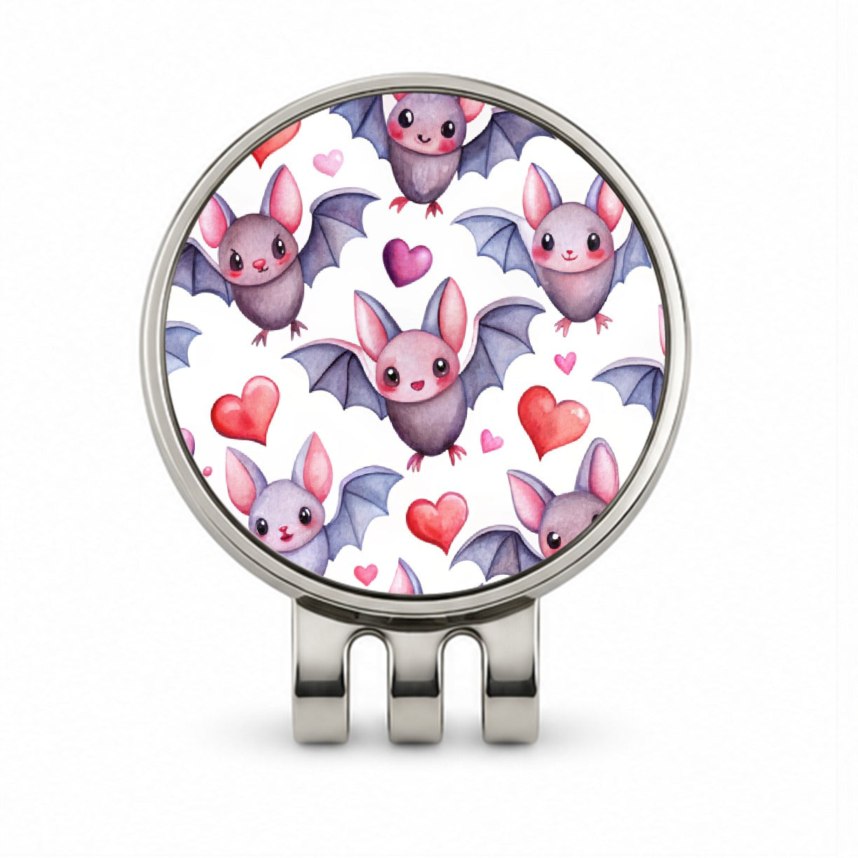 Cute Bats Hearts Watercolor Golf Hat Clip with Ball Marker