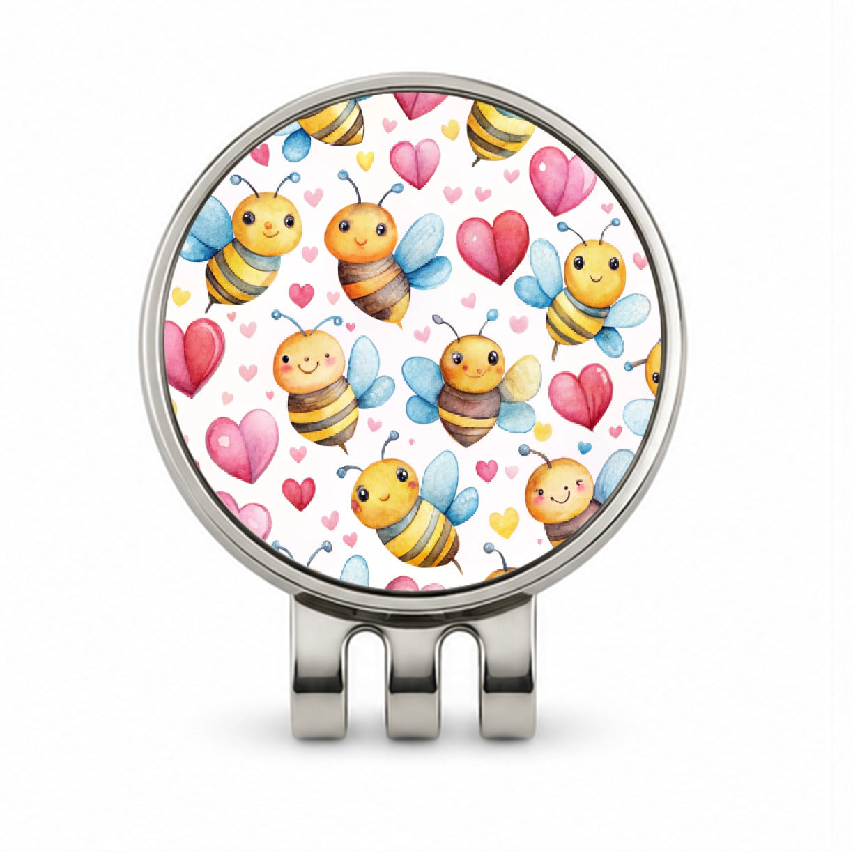 Cute Bees Hearts Watercolor Golf Hat Clip with Ball Marker