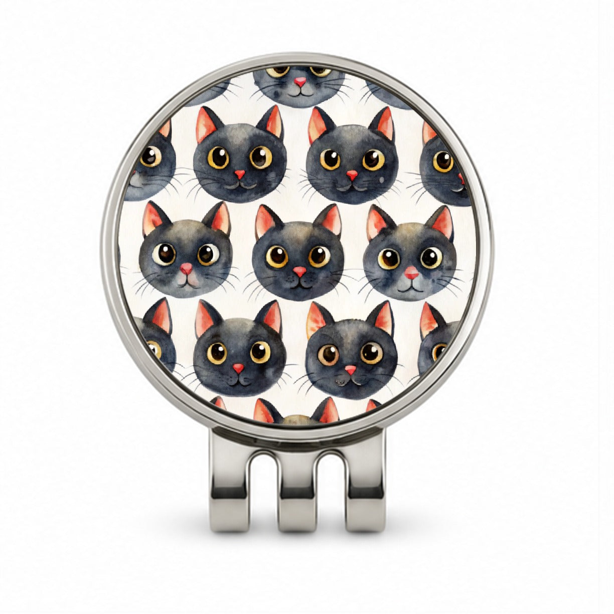 Cute Black Cat Faces Watercolor Golf Hat Clip with Ball Marker