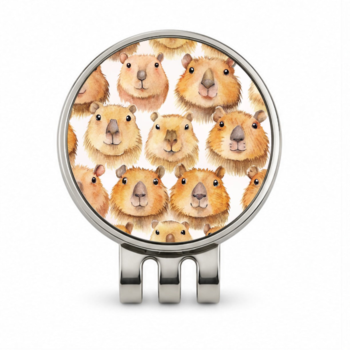 Cute Capybara Faces Watercolor Golf Hat Clip with Ball Marker