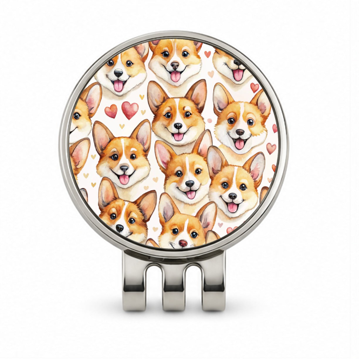 Cute Corgi Dog Faces Hearts Golf Hat Clip with Ball Marker