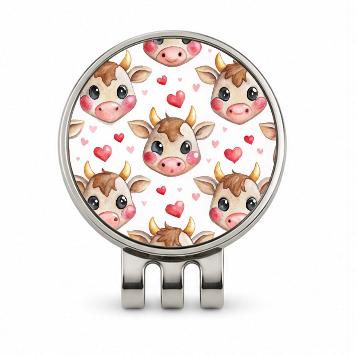 Cute Cow Faces Hearts Watercolor Golf Hat Clip with Ball Marker