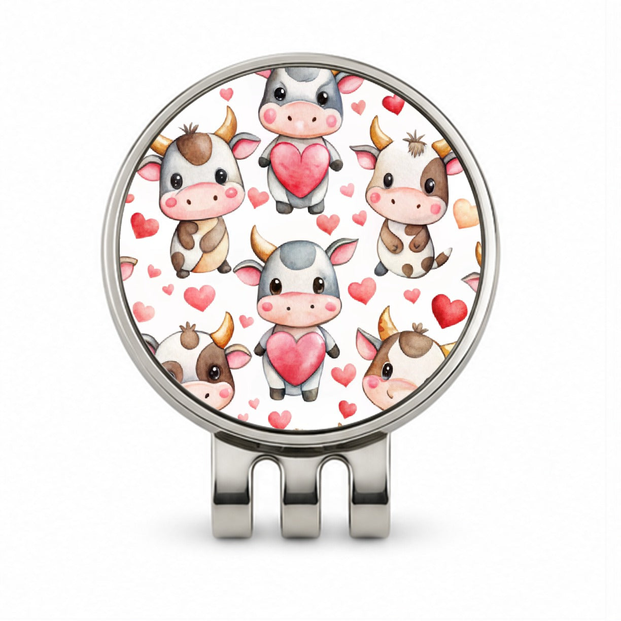 Cute Cows Hearts Watercolor Golf Hat Clip with Ball Marker
