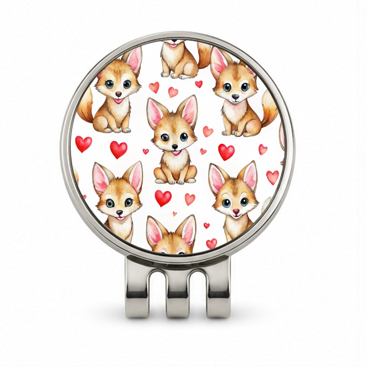 Cute Coyotes Hearts Watercolor Golf Hat Clip with Ball Marker