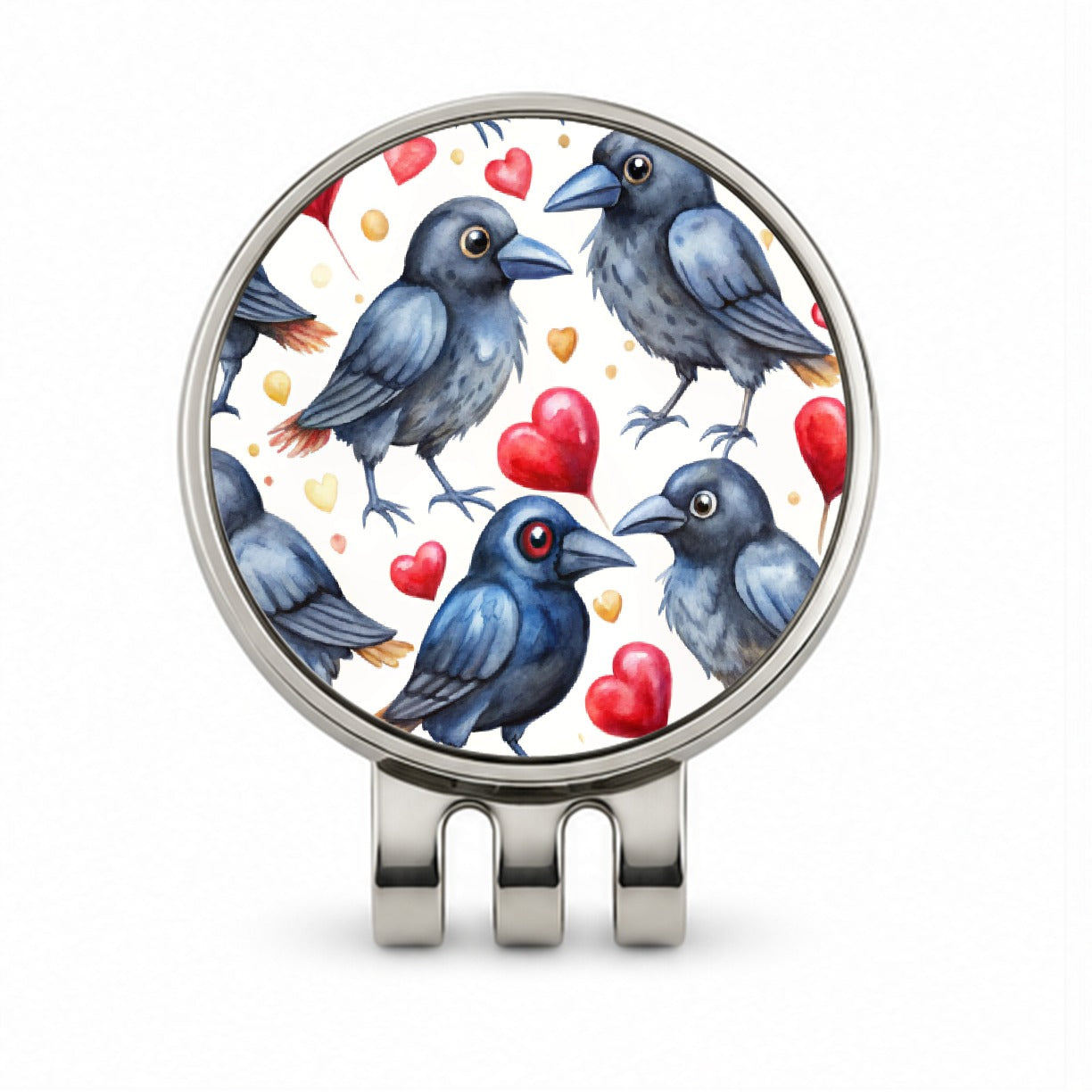 Cute Crows Hearts Watercolor Golf Hat Clip with Ball Marker