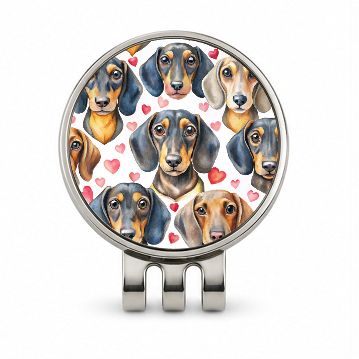 Cute Dachshund Dog Faces Hearts Golf Hat Clip with Ball Marker