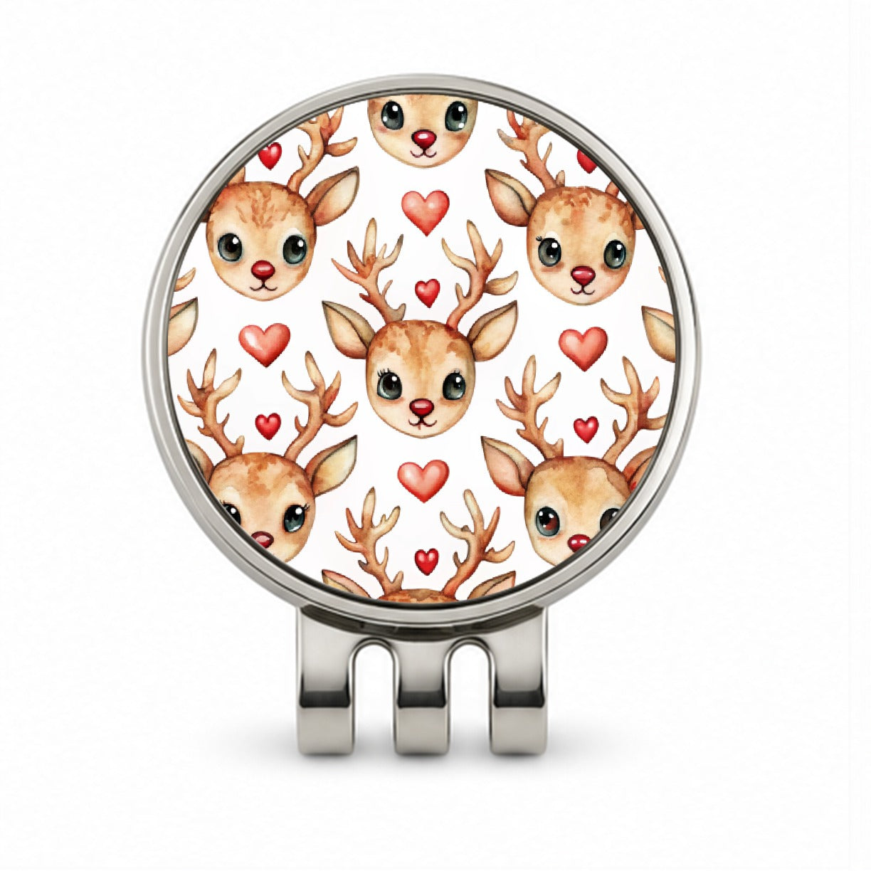 Cute Deer Faces Hearts Watercolor Golf Hat Clip with Ball Marker