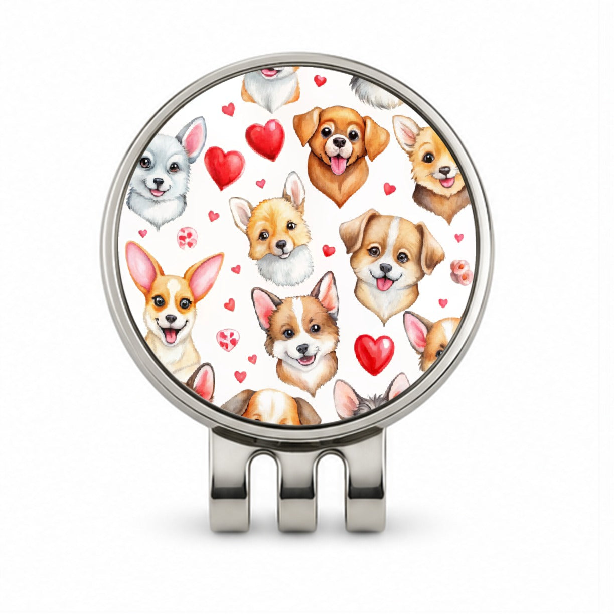 Cute Dogs Hearts Watercolor Golf Hat Clip with Ball Marker