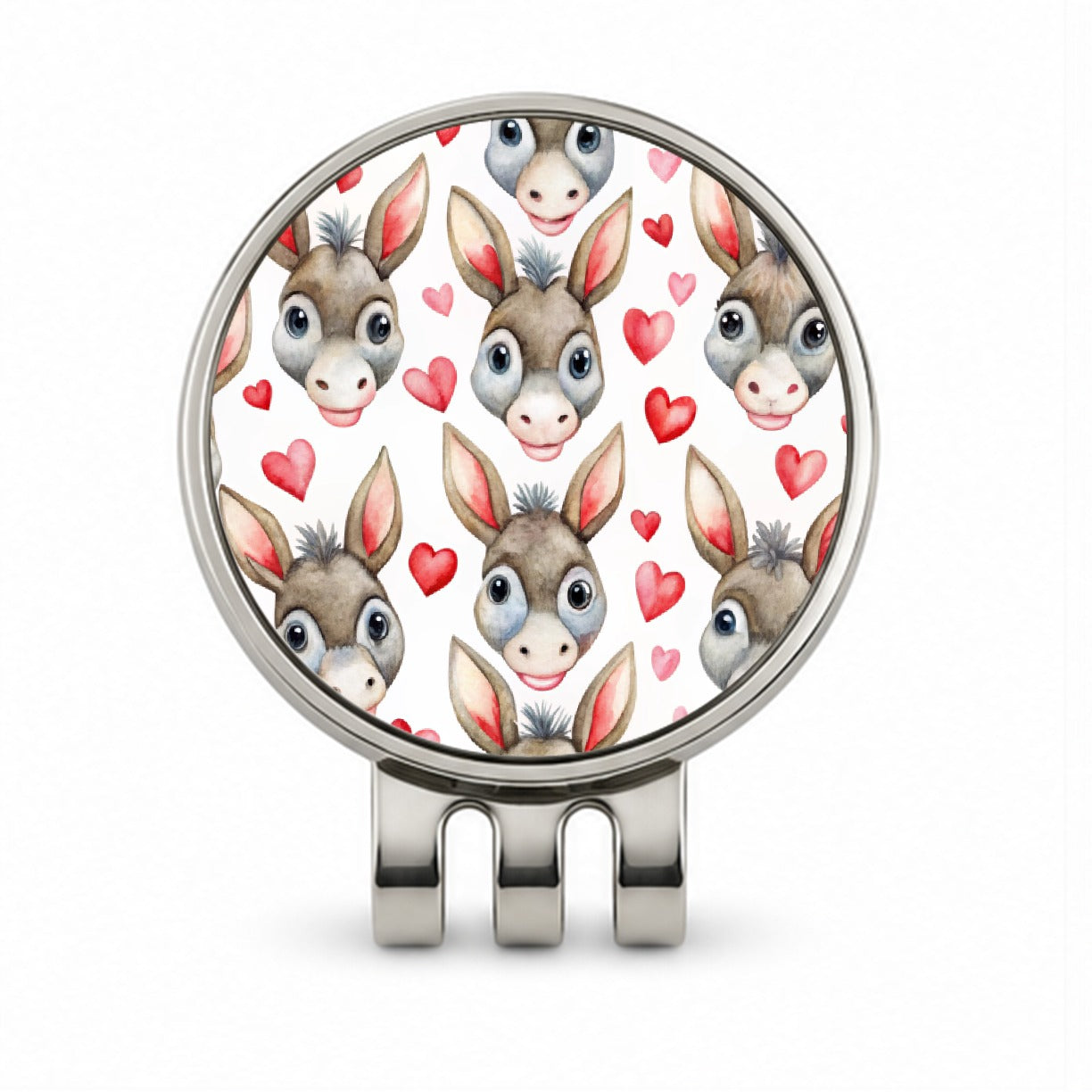 Cute Donkey Faces Hearts Watercolor Golf Hat Clip with Ball Marker